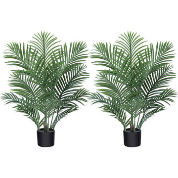 2 Pack 3 Feet Fake Majesty Palm Plant Artificial Majestic Palm Faux Ravenea Rivularis in Pot for Indoor Outdoor Home Office Store, Great Housewarming Gift, Set of 2