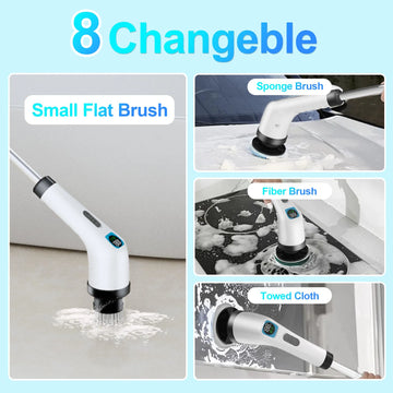 Electric Spin Scrubber For Cleaning - Bathroom Floor Shower Scrubber With Long Handle Cordless Handheld Power Spin Brush, IPX7 7in1 400RPM LED-Screen Fast Charging Ship By WFS Multichannel