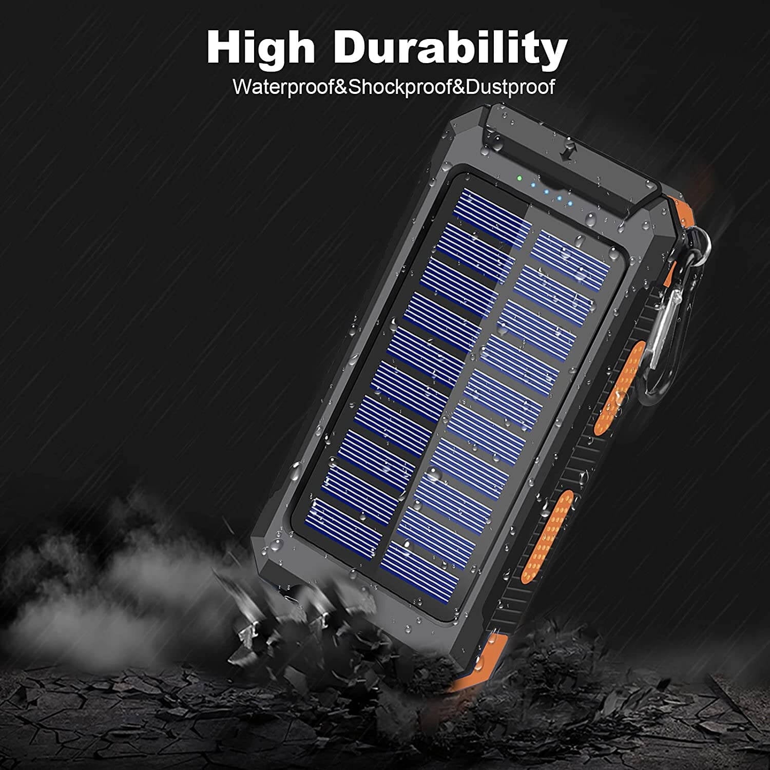 20000mAh Solar Charger for Cell Phone IPhone, Portable Solar Power Bank with Dual 5V USB Ports, 2 LED Light Flashlight, Compass Battery Pack for Outdoor Camping Hiking(Orange)