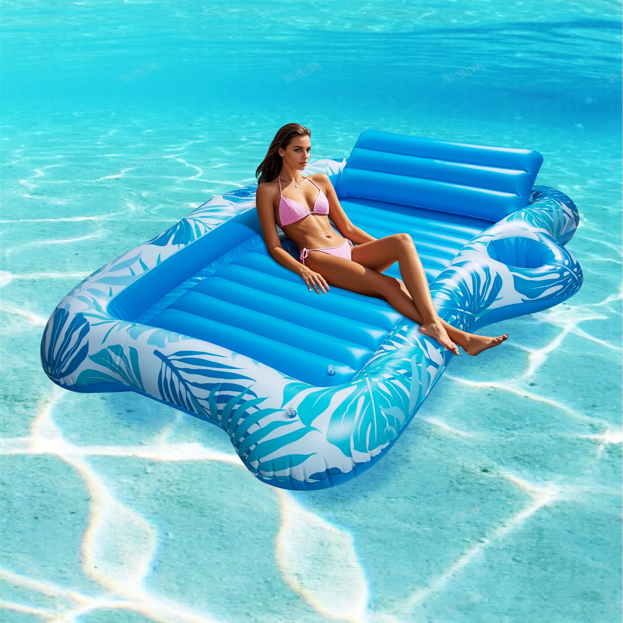 GVDV Inflatable Tanning Pool Lounger Float, 73&quot; x 49&quot; Large Sun Tan Tub Sunbathing Pool Lounge Raft for Adults & Kids, Tanning chair, Bed Blow up, Raft Lounge Floatie,L-Blue