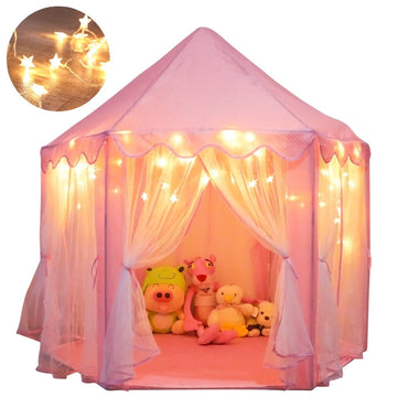 ORIAN Princess Castle Playhouse Tent for Girls with LED Star Lights Indoor & Outdoor Large Kids Play Tent for Imaginative Games Princess Tent, 230 Polyester Taffeta. Pink 55&quot;x53&quot;.