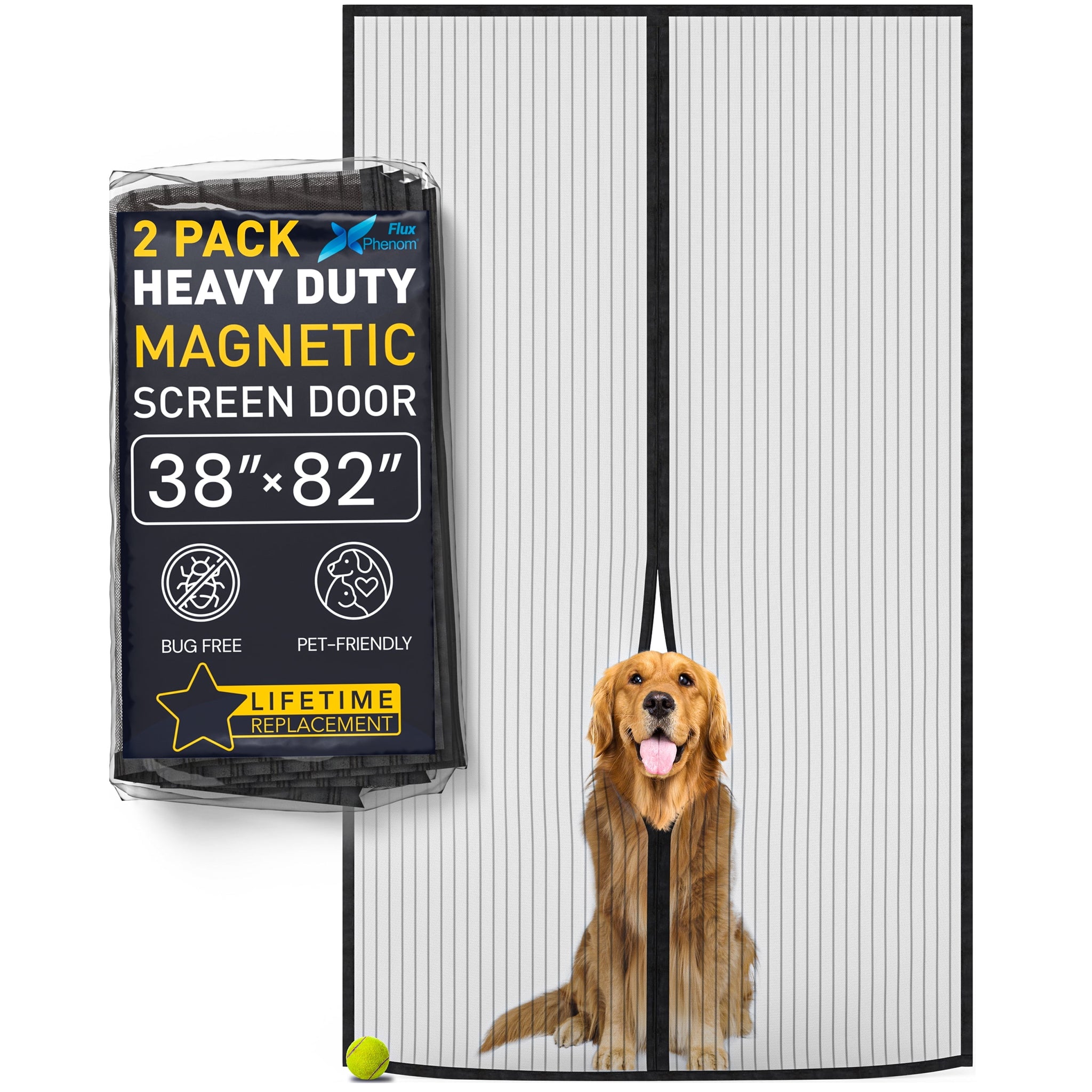 Easy Install Magnetic Screen Door 2 Pack Hands-Free Mesh Door Screen with Magnets, Pet Tested Flux Phenom