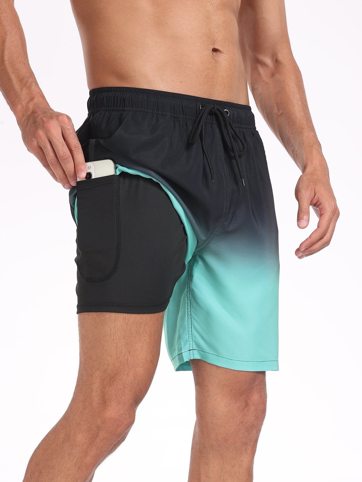 DAKIMOE Mens Swim Trunks with Compression Liner Quick Dry Sports Beach Shorts for Men Swimming Board Shorts Bathing Suits with Pockets Swimwear Surfing S to XL