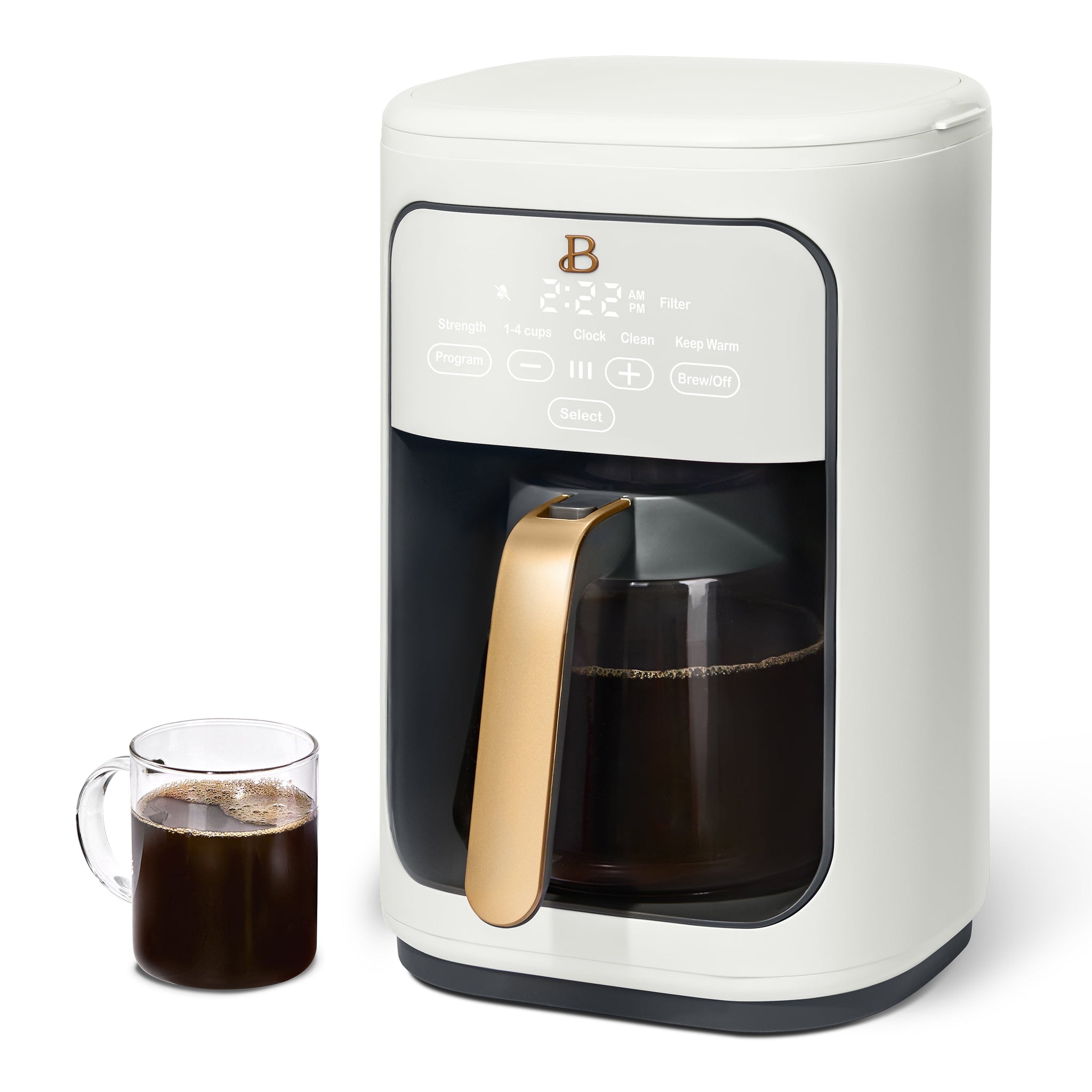 Beautiful 14-Cup Programmable Drip Coffee Maker with Touch-Activated Display, White Icing by Drew Barrymore