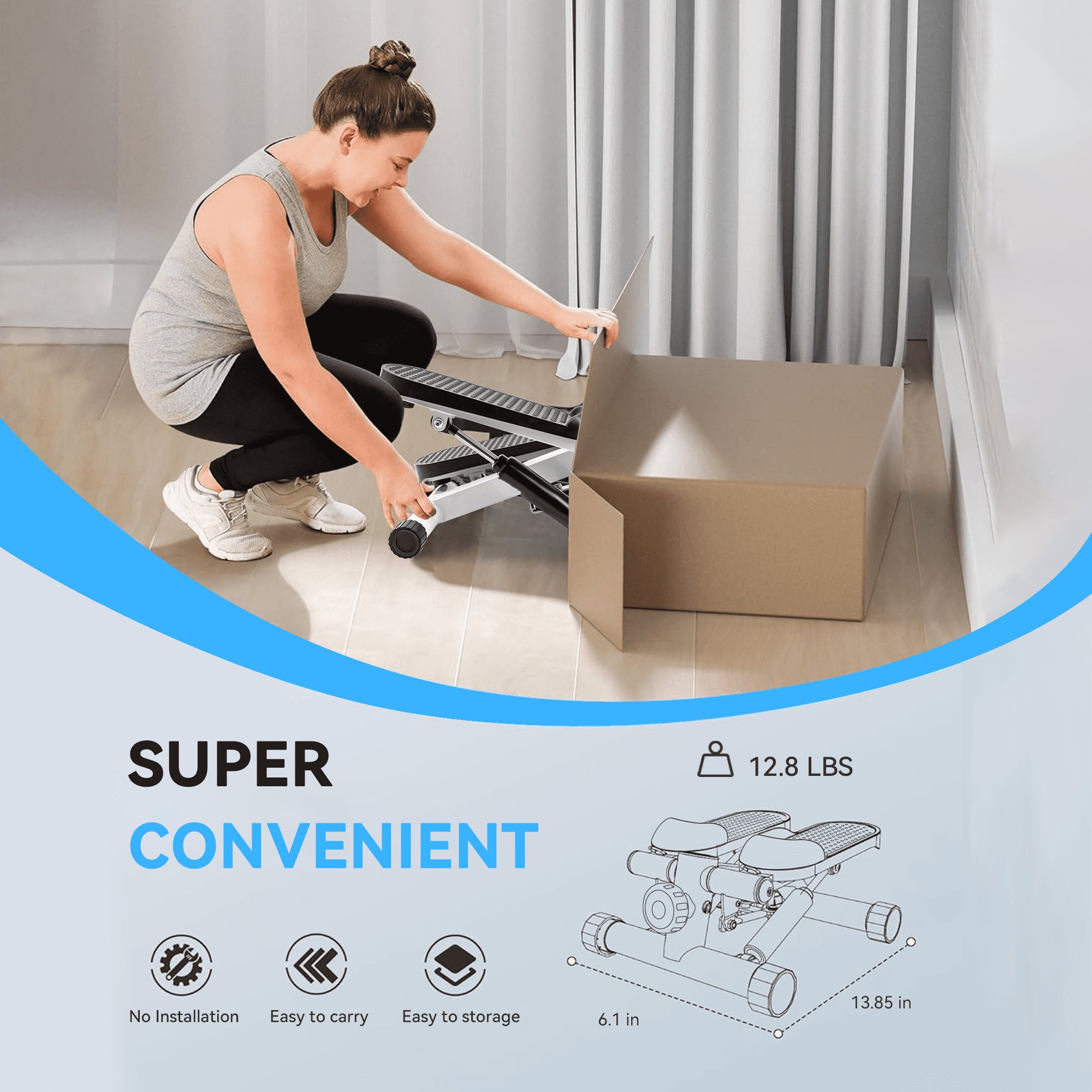 Opmukin Mini Steppers for Exercise, Mute The Sound with Resistance Bands, 331lbs Loading Capacity, Digital Monitor, Optional Twist Motion for Home Fitness - White