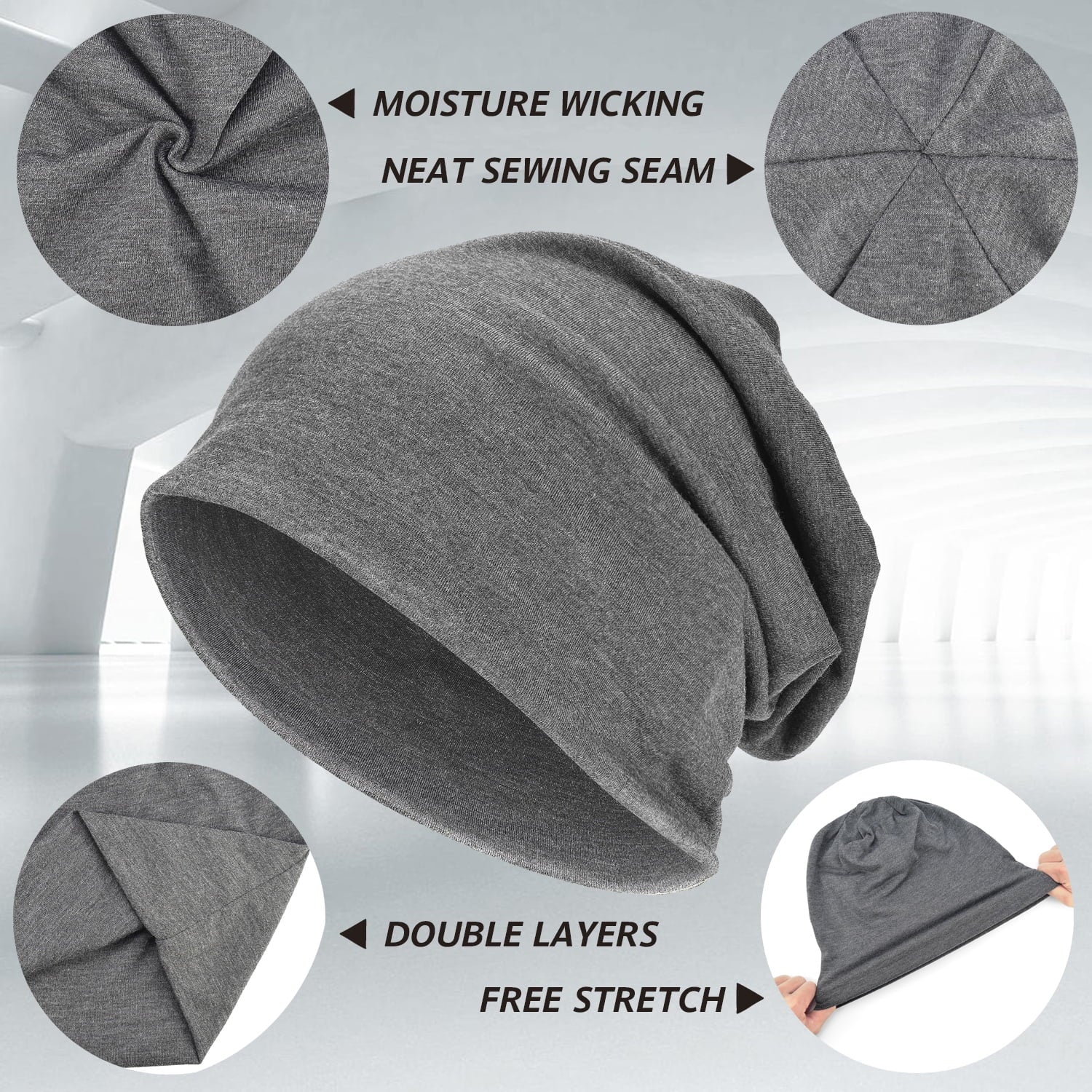 EINSKEY Cotton Slouchy Beanie Hat for Men/Women, Lightweight Oversize Large Thin Skull Cap Chemo Cap Night Sleeping Cap 3 Grey,Black