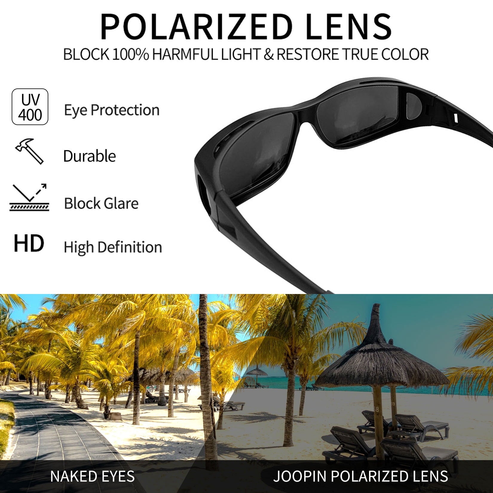 Joopin Fit Over Wrap Sunglasses Polarized Lens Wear Over Eyeglasses 100% UV Protection for Men and Women