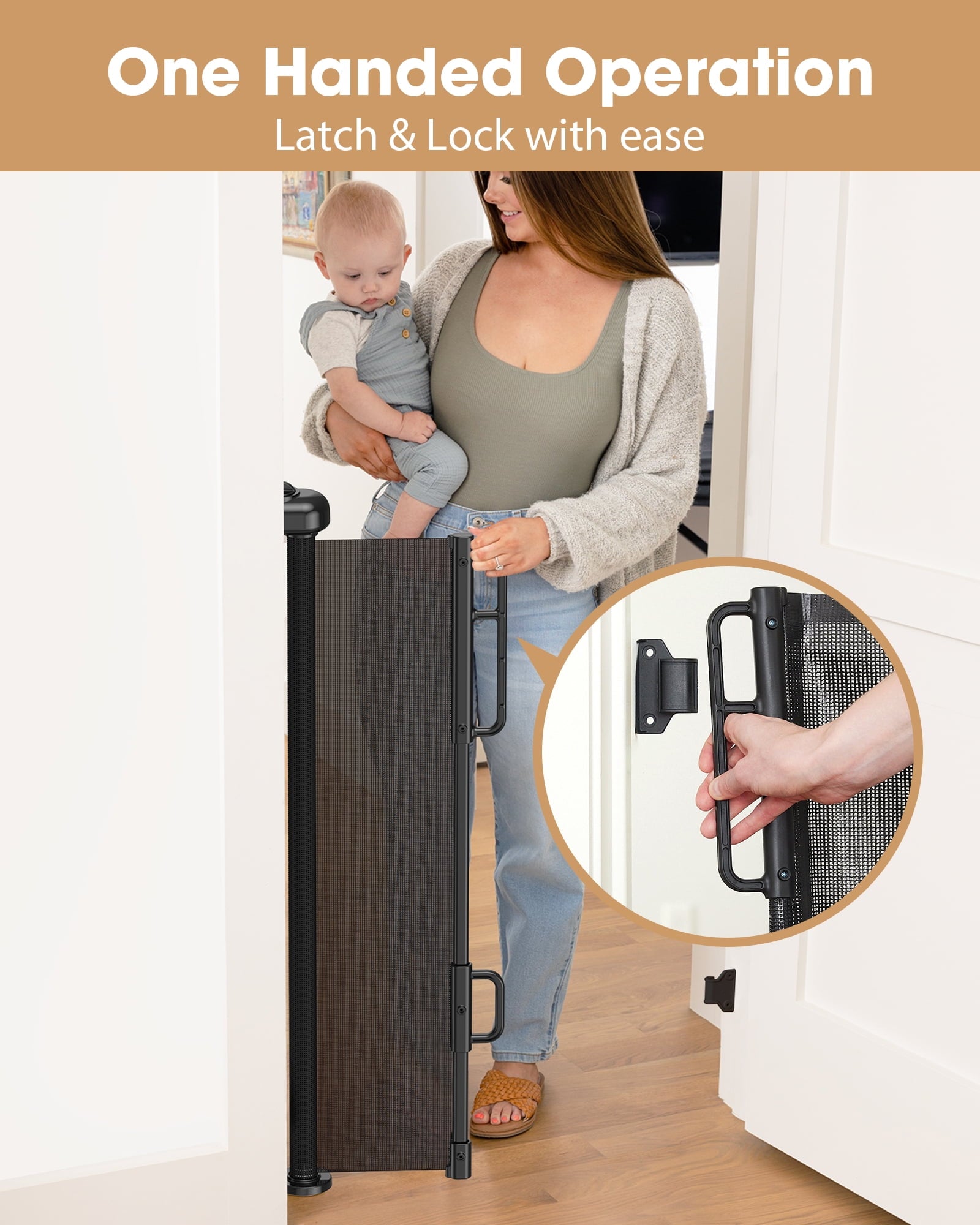 Ophanie Retractable Baby Safety Gate,Extra Wide Mesh Dog Pet Gate 33&quot; Tall, Extends to 55&quot; Wide, Indoor & Outdoor Child Gates for Stair&Doorways, Black