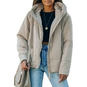 SHEWIN Womens Full Zipper Hooded Puffer Jacket Short Coat with Pockets Petite