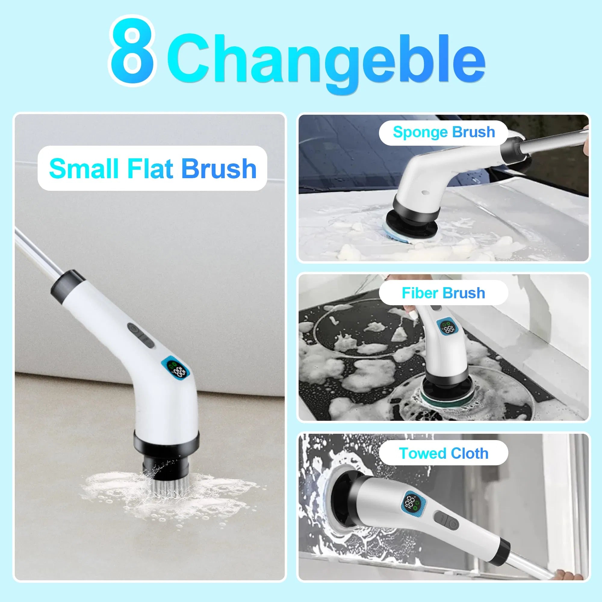 Electric Spin Scrubber For Cleaning - Bathroom Floor Shower Scrubber With Long Handle Cordless Handheld Power Spin Brush, IPX7 7in1 400RPM LED-Screen Fast Charging Ship By WFS Multichannel